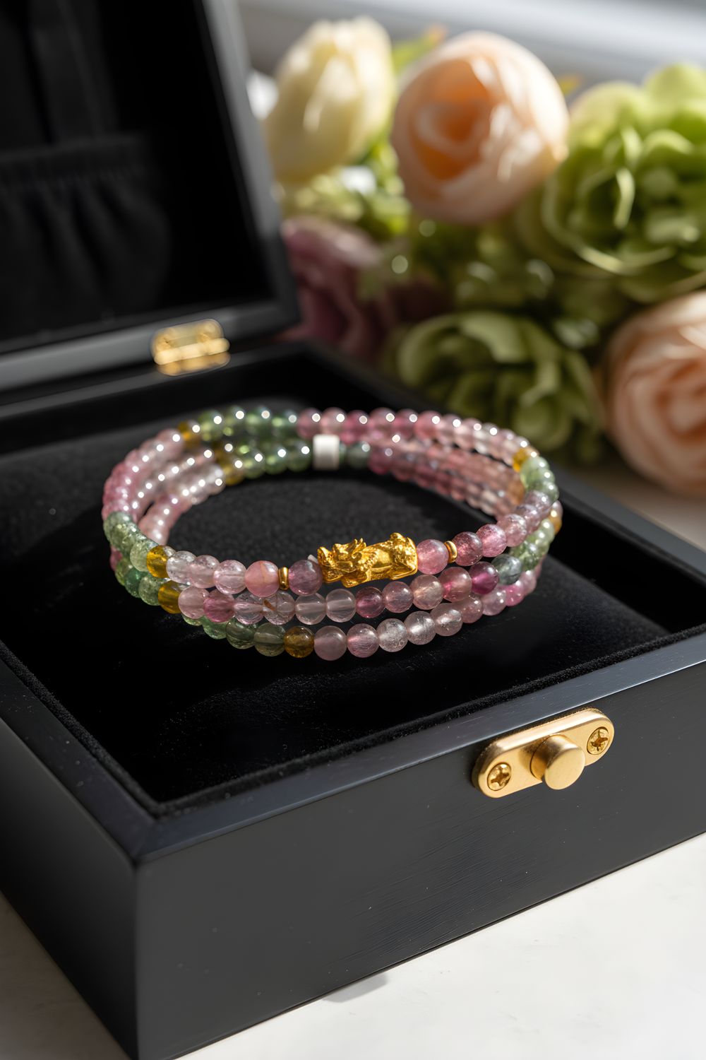 Natural 3 Lap Ice Cream Tourmaline with Pixiu - 18K