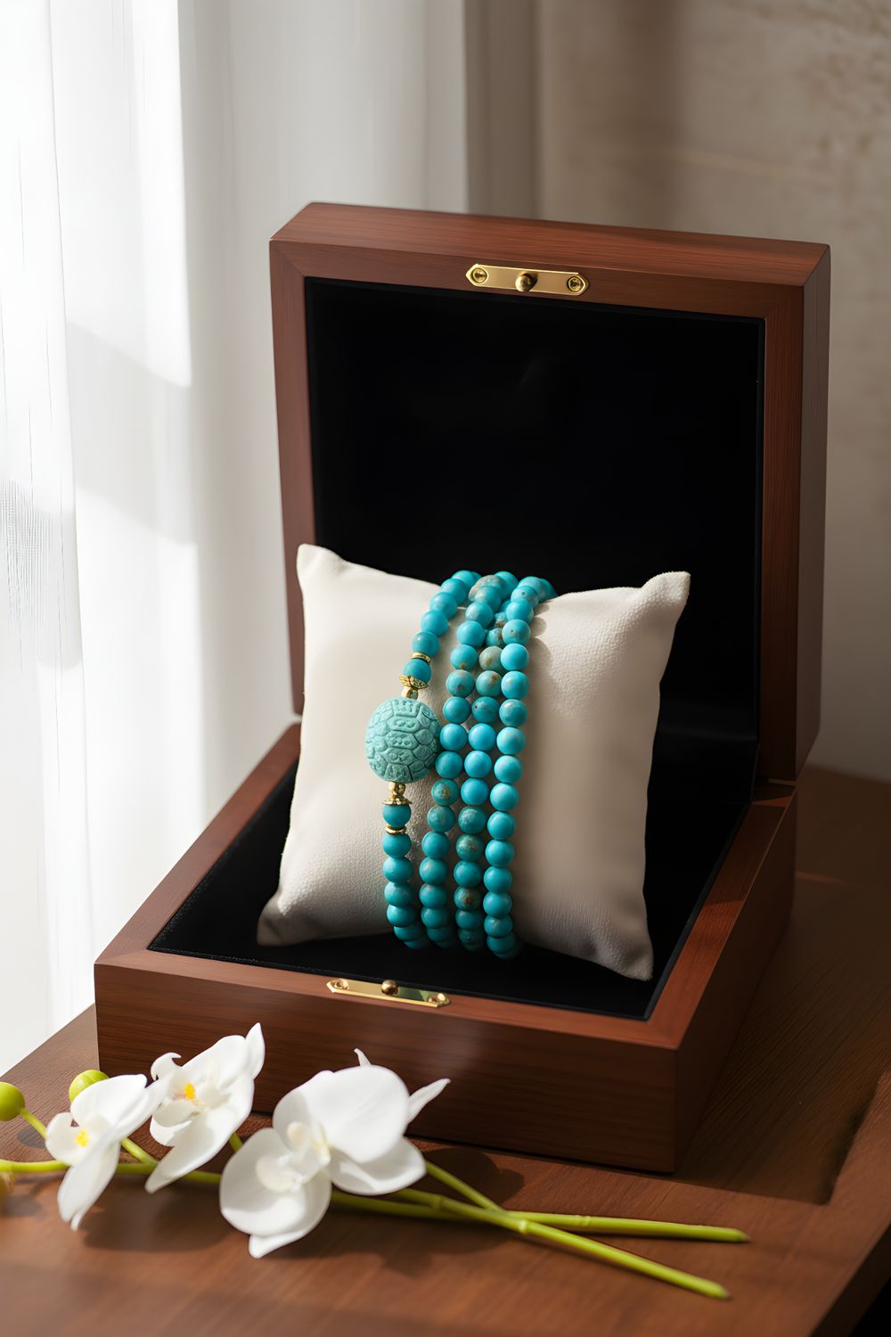 Natural 3 Lap Turquoise with Turtle Back