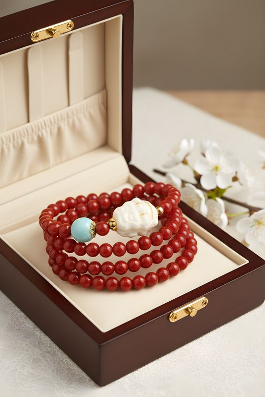 Natural 3 Lap Coral x 9 Tail Fox Ivory Mammoth - 18K