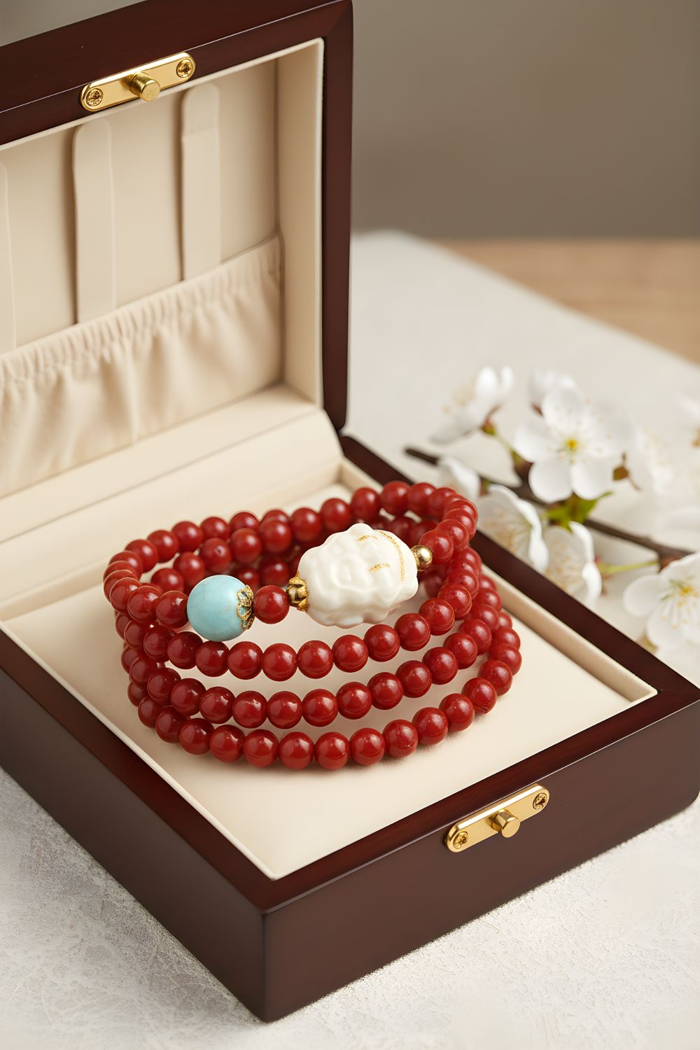 Natural 3 Lap Coral x 9 Tail Fox Ivory Mammoth - 18K