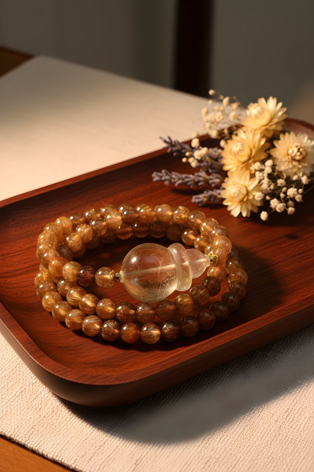 Natural 3 Lap Copper Ruti with Money Bag 18K