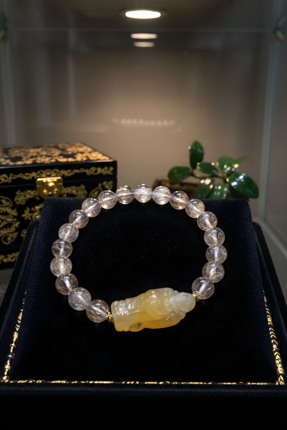 Natural Black Golden Ruti with Buddha - 18K