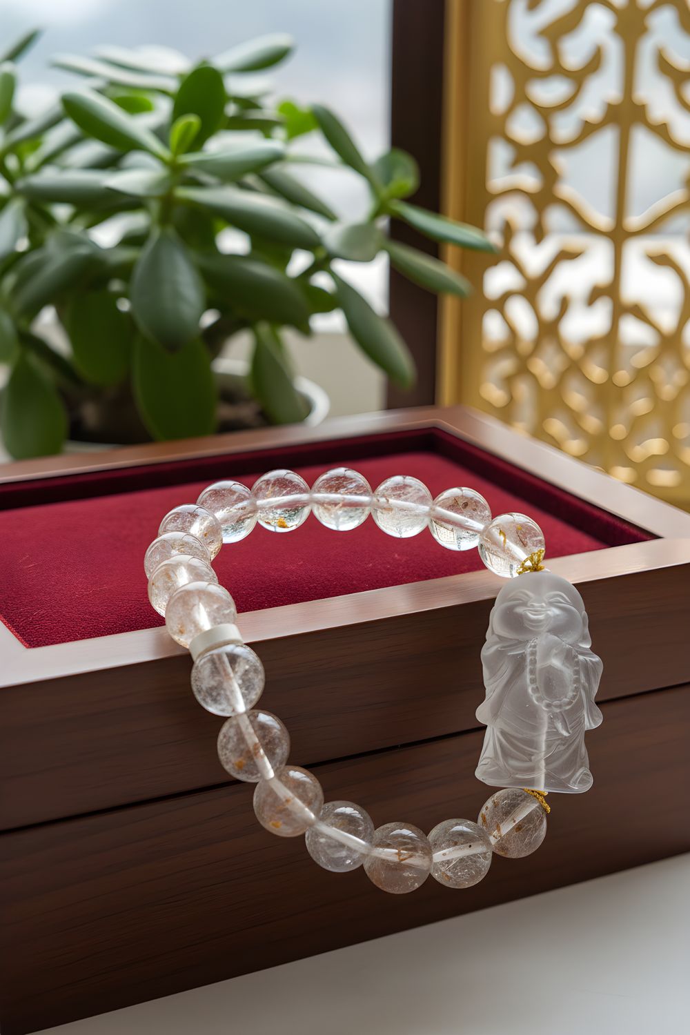 Natural Pyrite Quartz with Buddha 18K