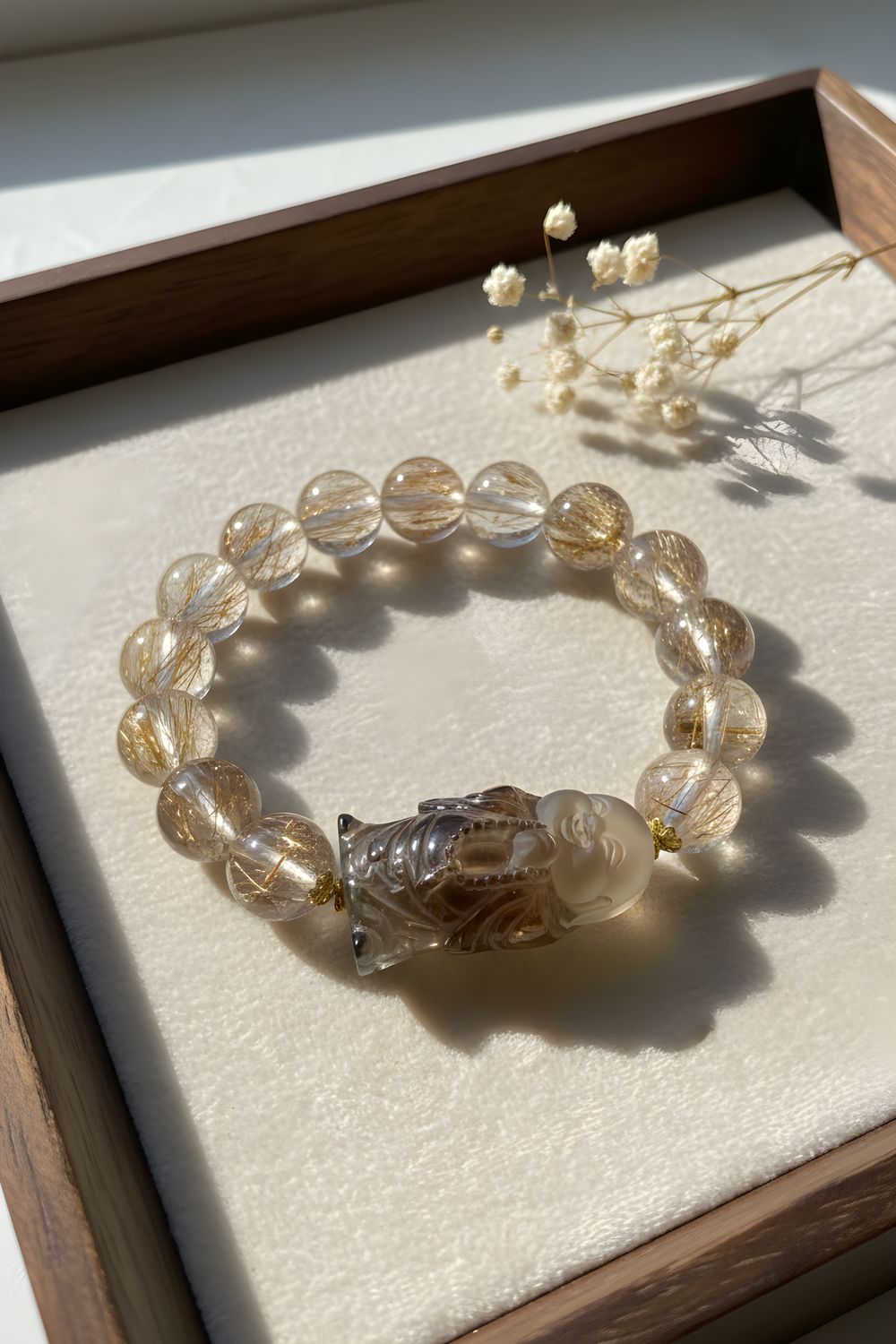 Natural Super 7 x Smoky Quartz Buddha 18K