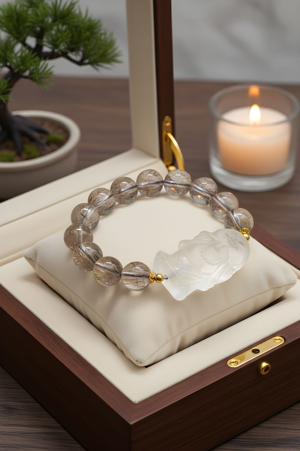 Natural Super 7 x Clear Quartz Buddha 18K