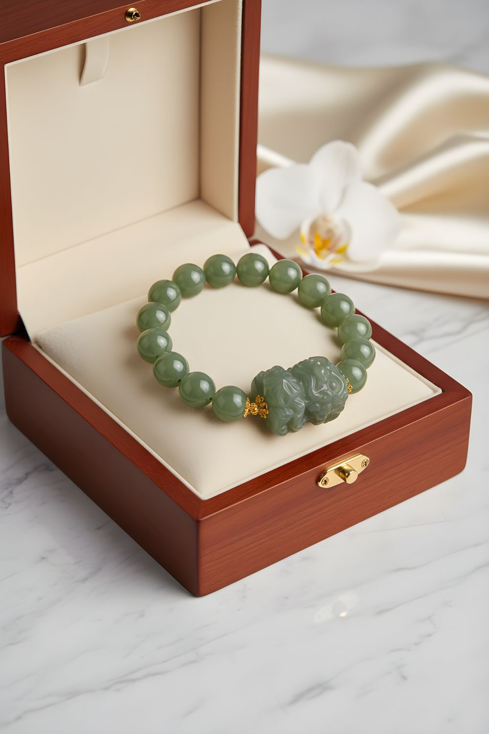 Natural Hetian Jade with Fu Dog - 18K