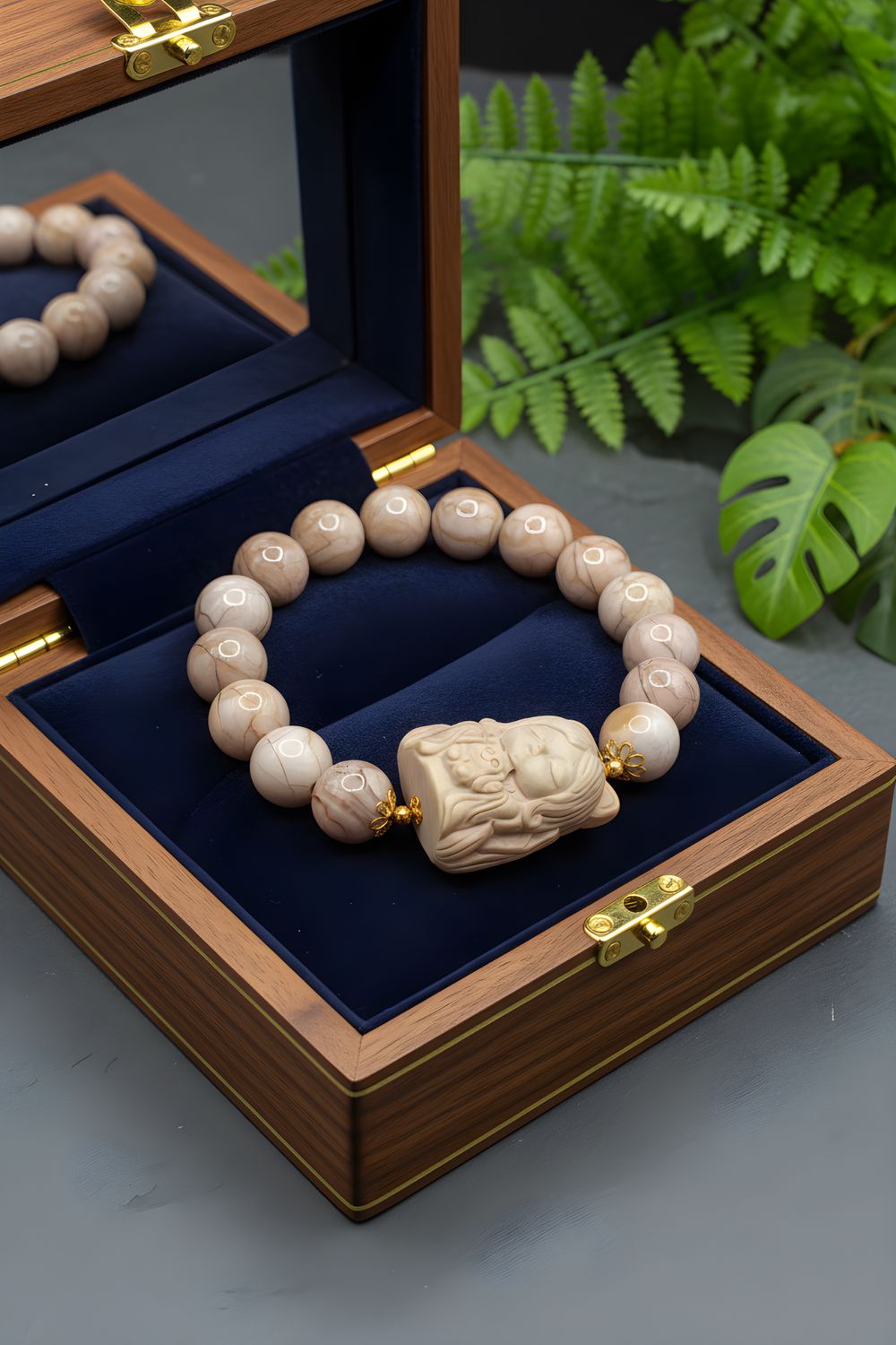 Natural Pink Alashan Agate with 9 Tail Princess - 18K