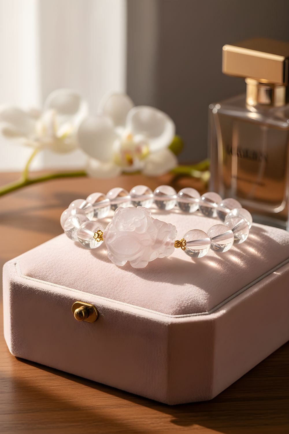 Natural Starlight Rose Quartz with Dragon Pixiu 18K