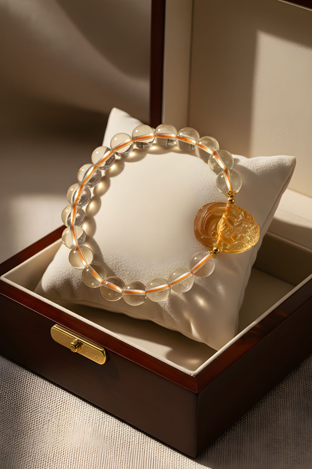 Natural Citrine with Pixiu Money Coin - 18K