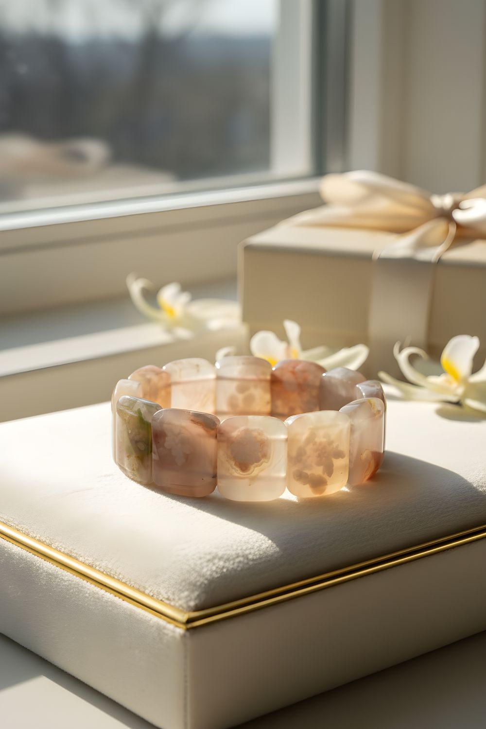 Natural Sakura Agate Soft Bangle