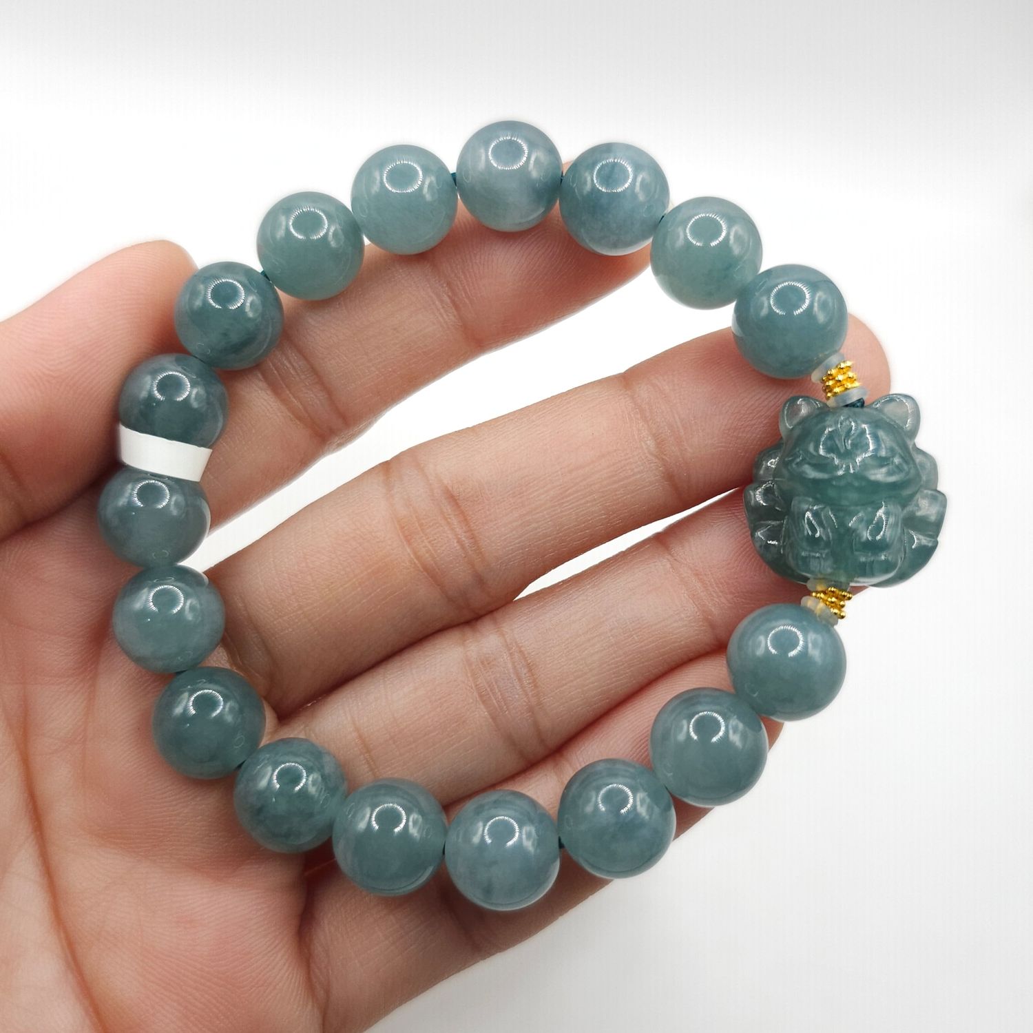 Natural Blue Water Jade with 9 Tail Fox - 18K
