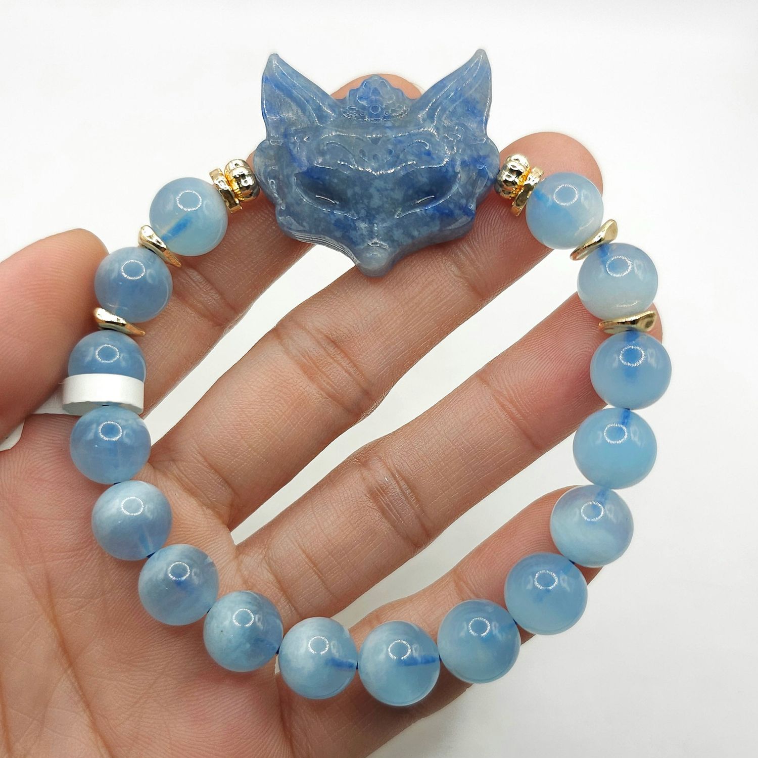 Natural Aquamarine x Sodalite 9 Tail Fox
