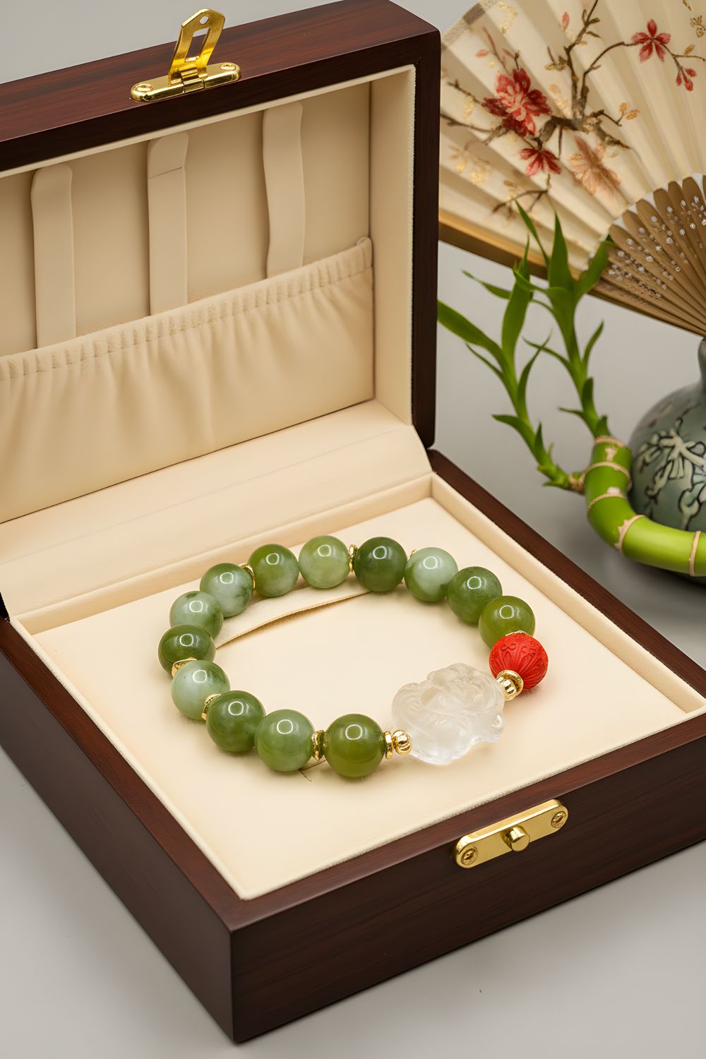 Natural Serpentine Jade x Clear Quartz Goku