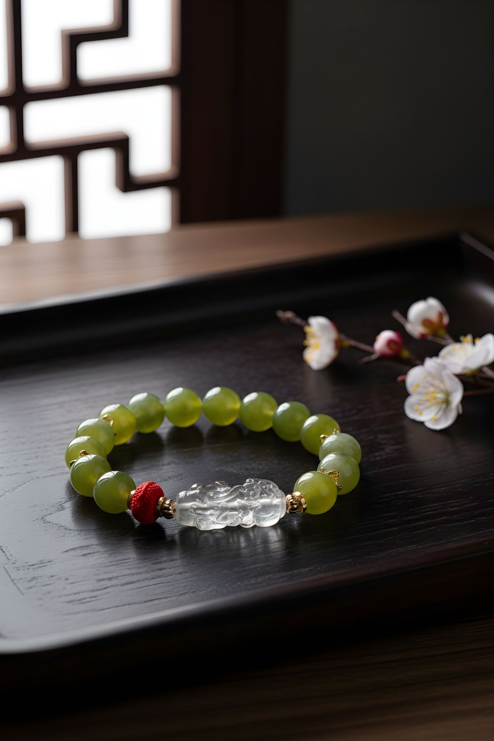 Natural Serpentine Jade x Clear Quartz Pixiu