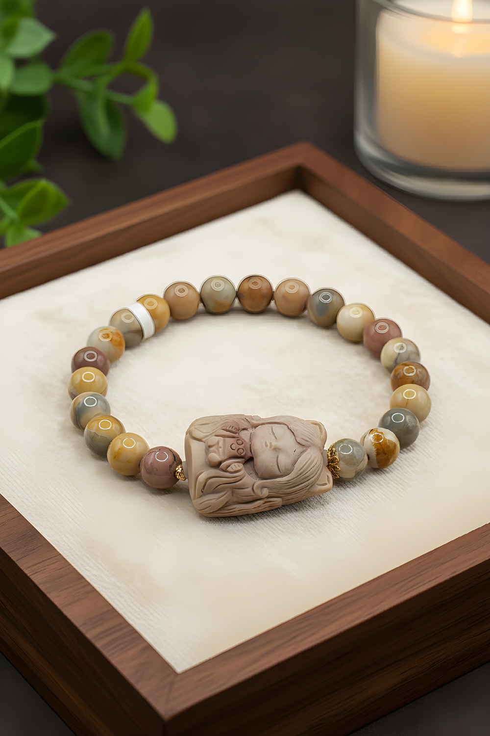 Natural Milk Tea Alashan Agate with 9 Tail Princess - 18K