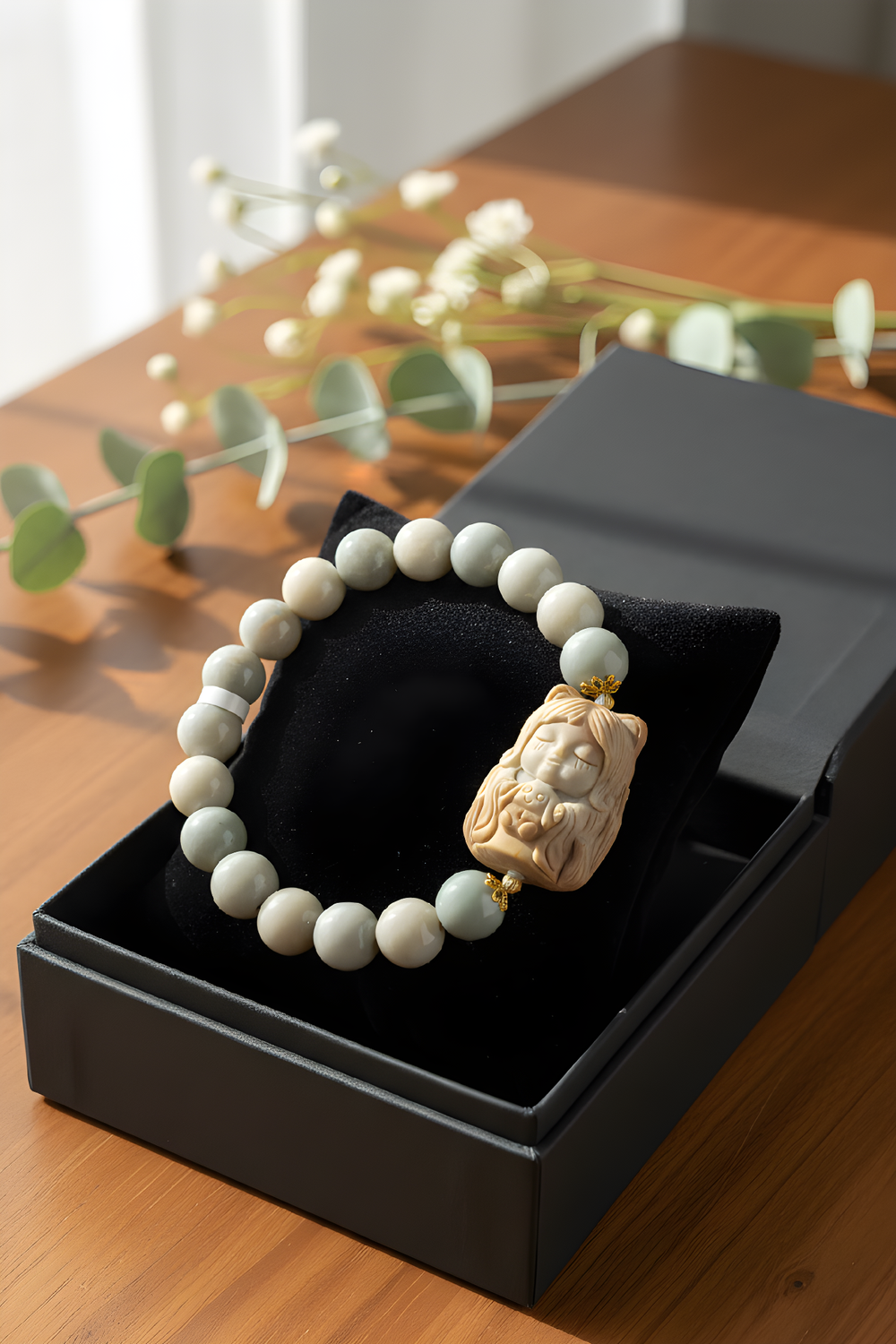 Natural Ocean Blue Alashan Agate with 9 Tail Princess - 18K