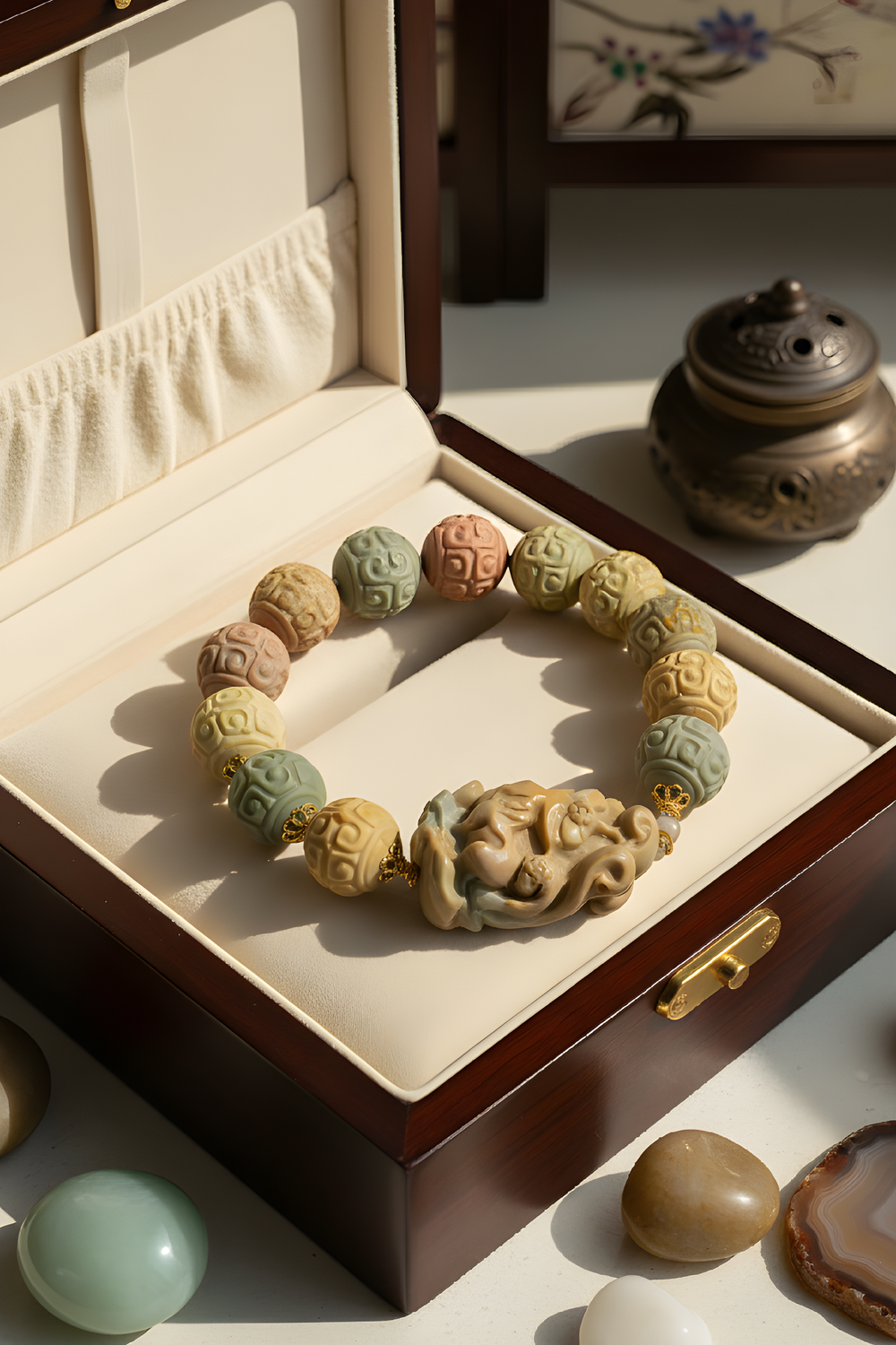 Natural Alashan Agate Lucky Turn with 9 Tail Fox - 18K