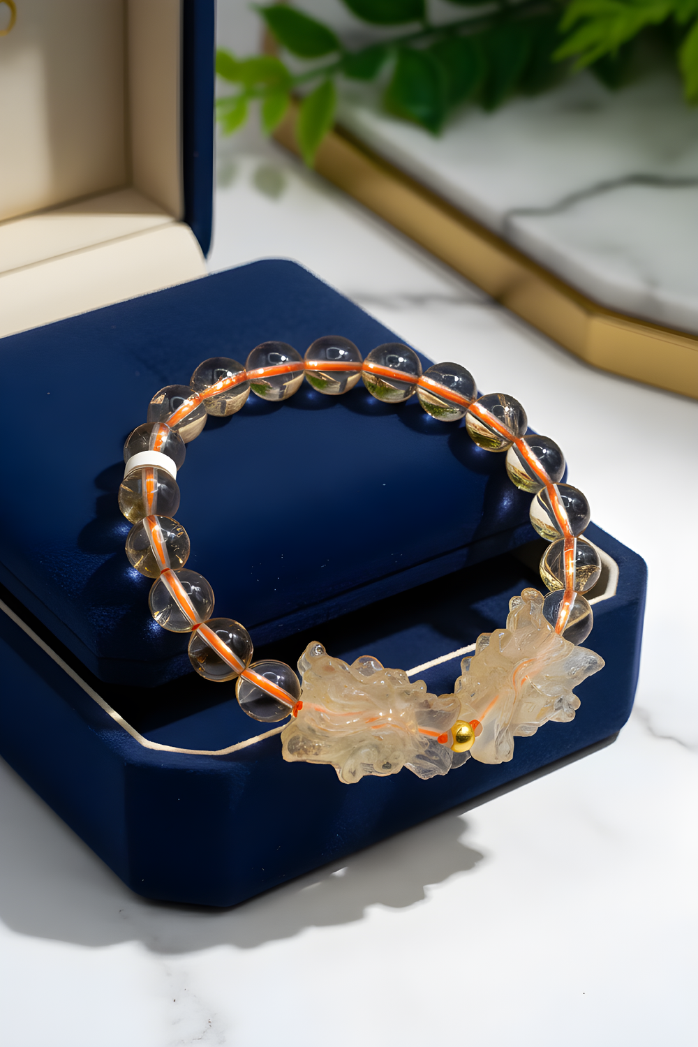 Natural Citrine with Double Dragon - 18K