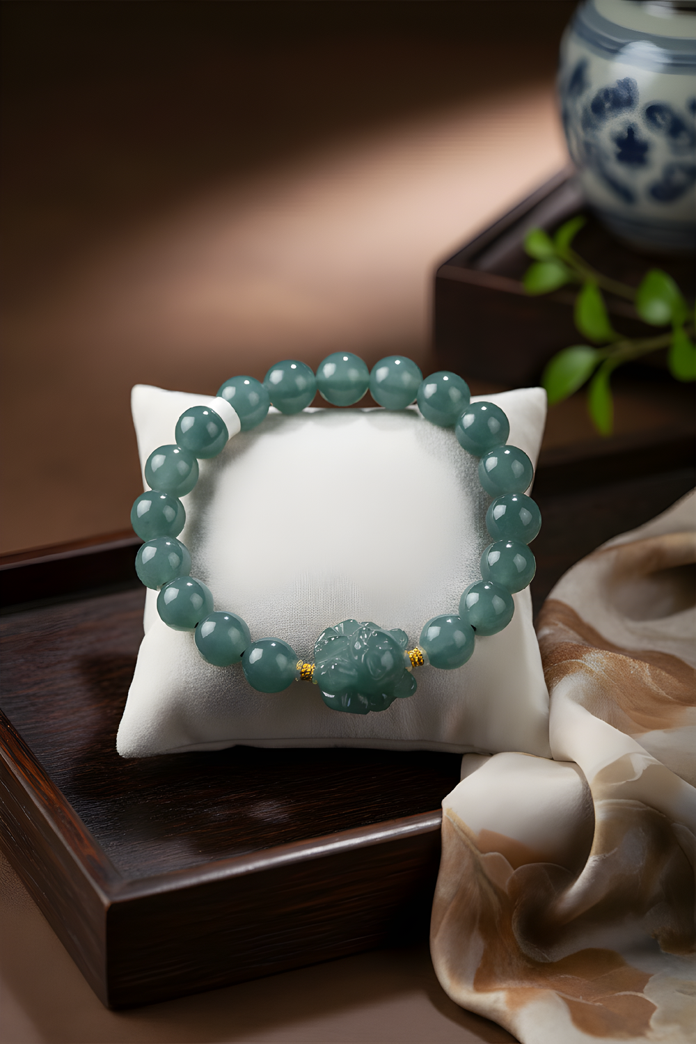 Natural Blue Water Jade with 9 Tail Fox - 18K