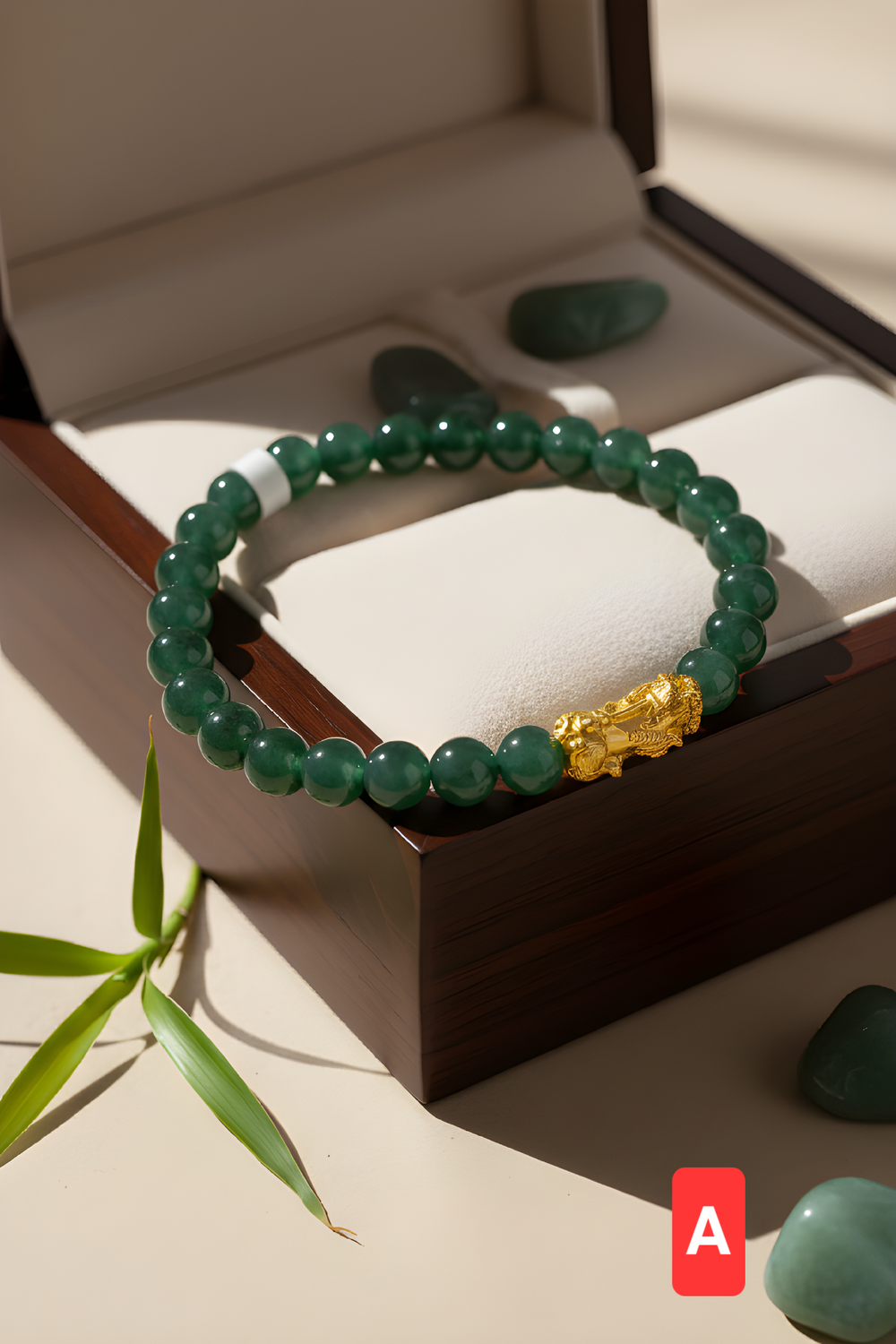Natural Blue Water Jade with Pixiu 18k