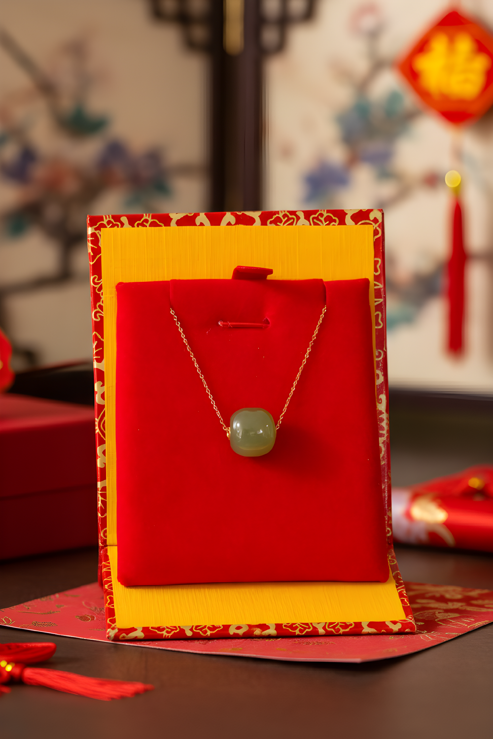 Natural Hetian Jade Necklace - 18K
