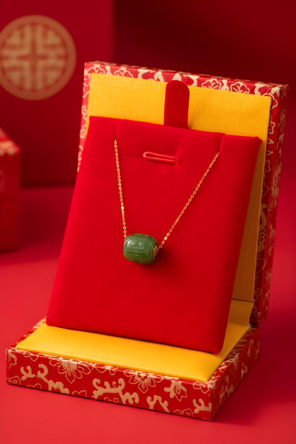 Natural Hetian Jade Lucky Turn Necklace - 18K