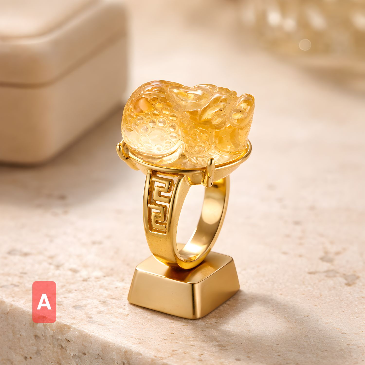 Natural Citrine Dragon Pixiu Ring