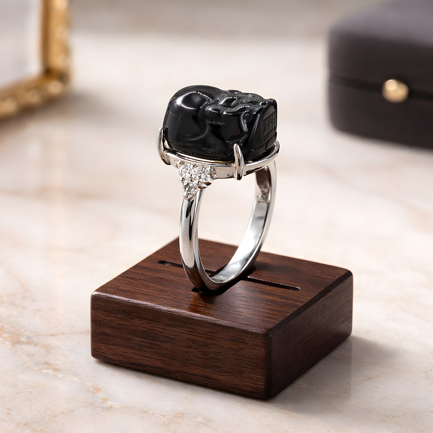 Natural Blue Tiger Eye Pixiu Ring