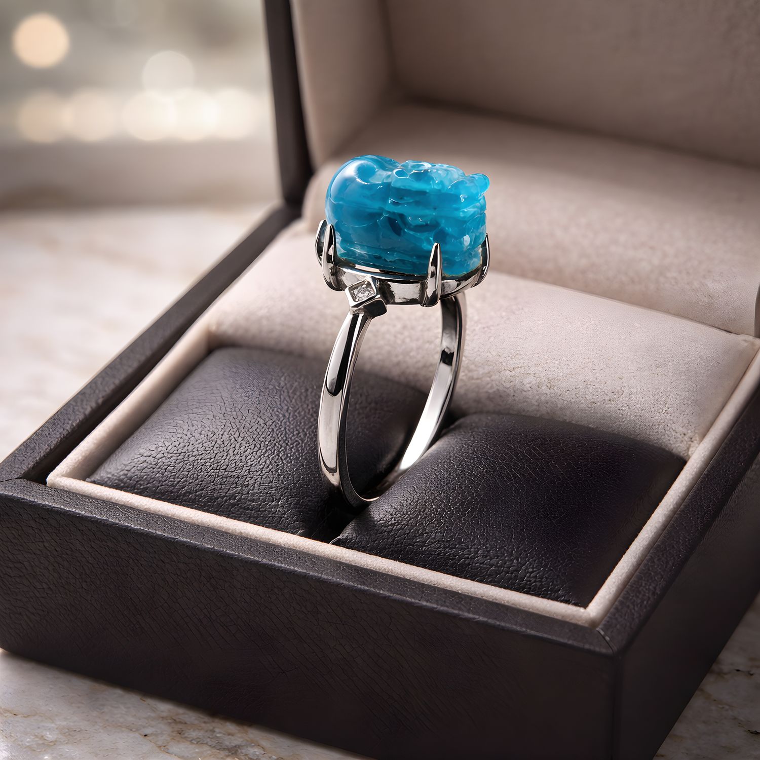 Natural Apatite Pixiu Ring