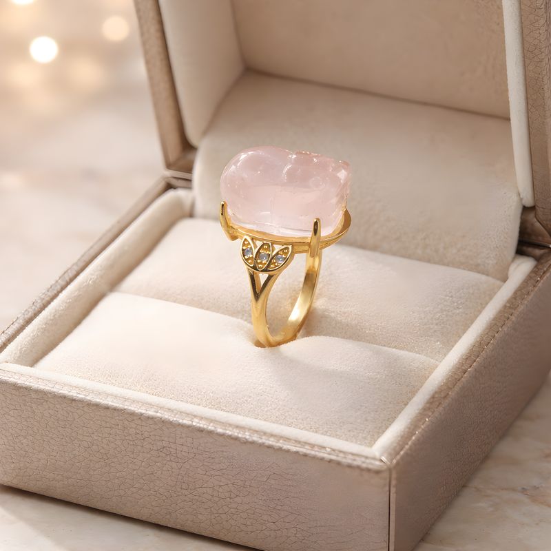 Natural Rose Quartz Pixiu Ring