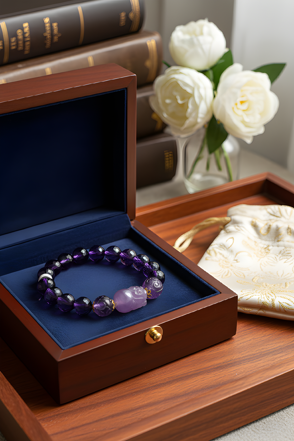 Natural Amethyst with Pixiu &amp;  Lucky Turn - 18K