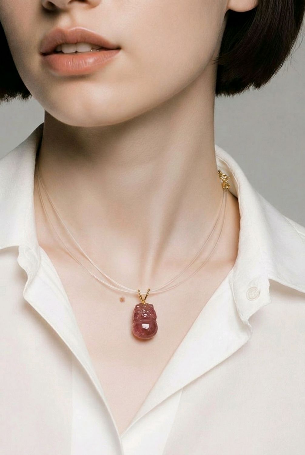 Natural Tourmaline Pixiu Floating Necklace - 18K