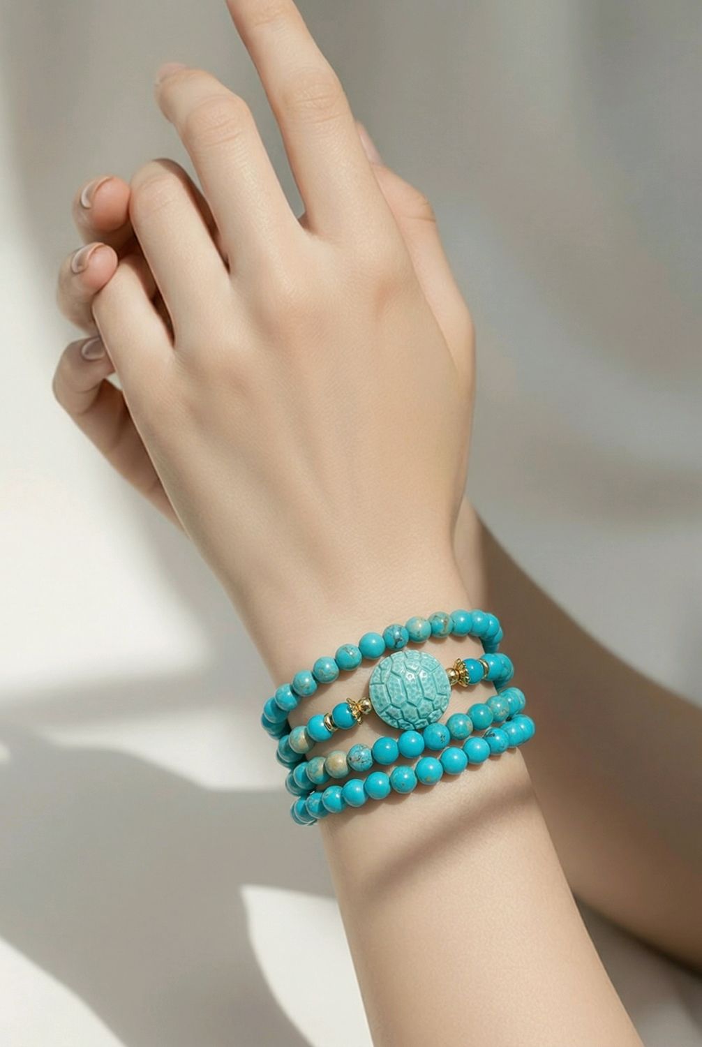 Natural 3 Lap Turquoise with Turtle Back