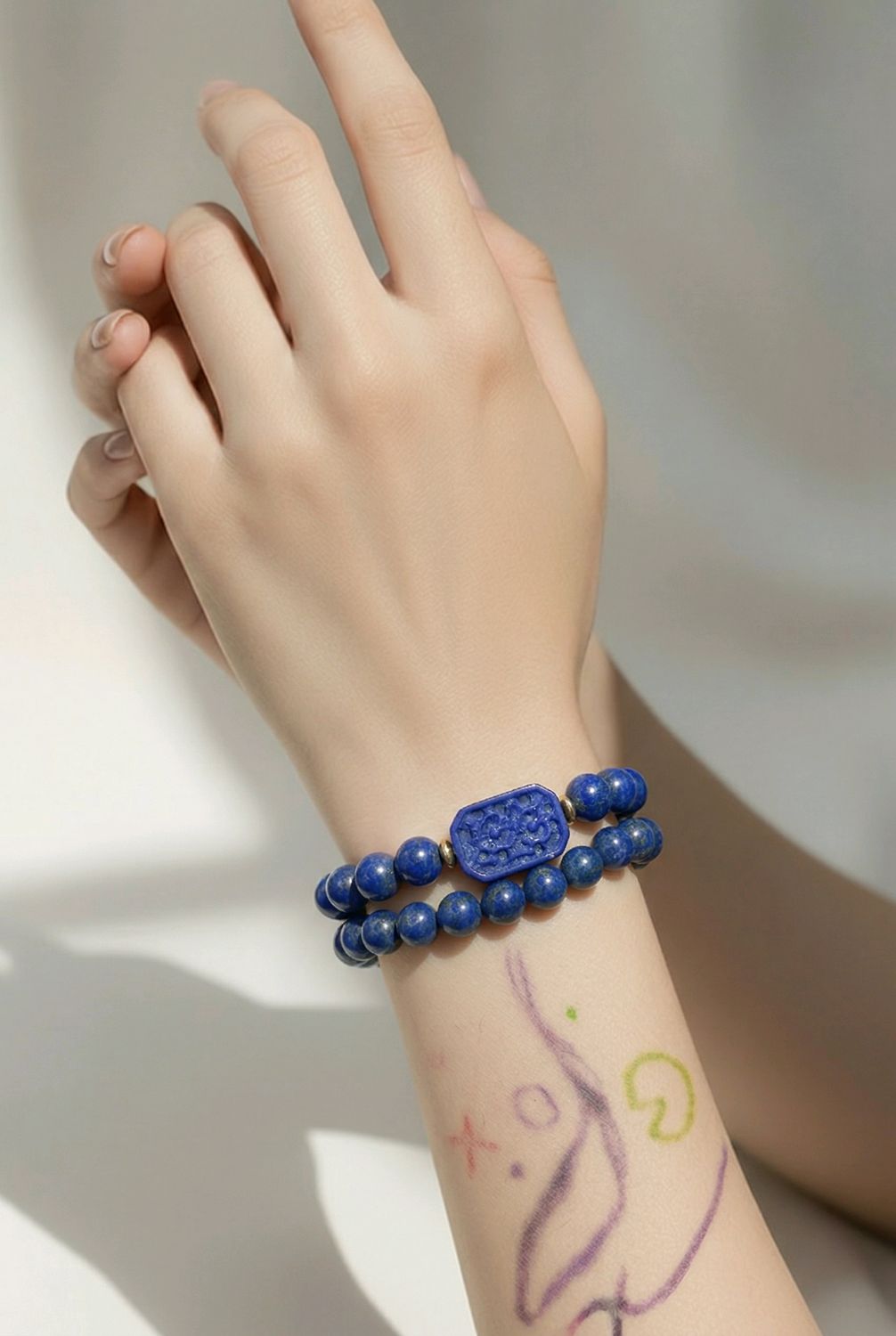 Natural 2 Lap Lapis Lazuli with Carving