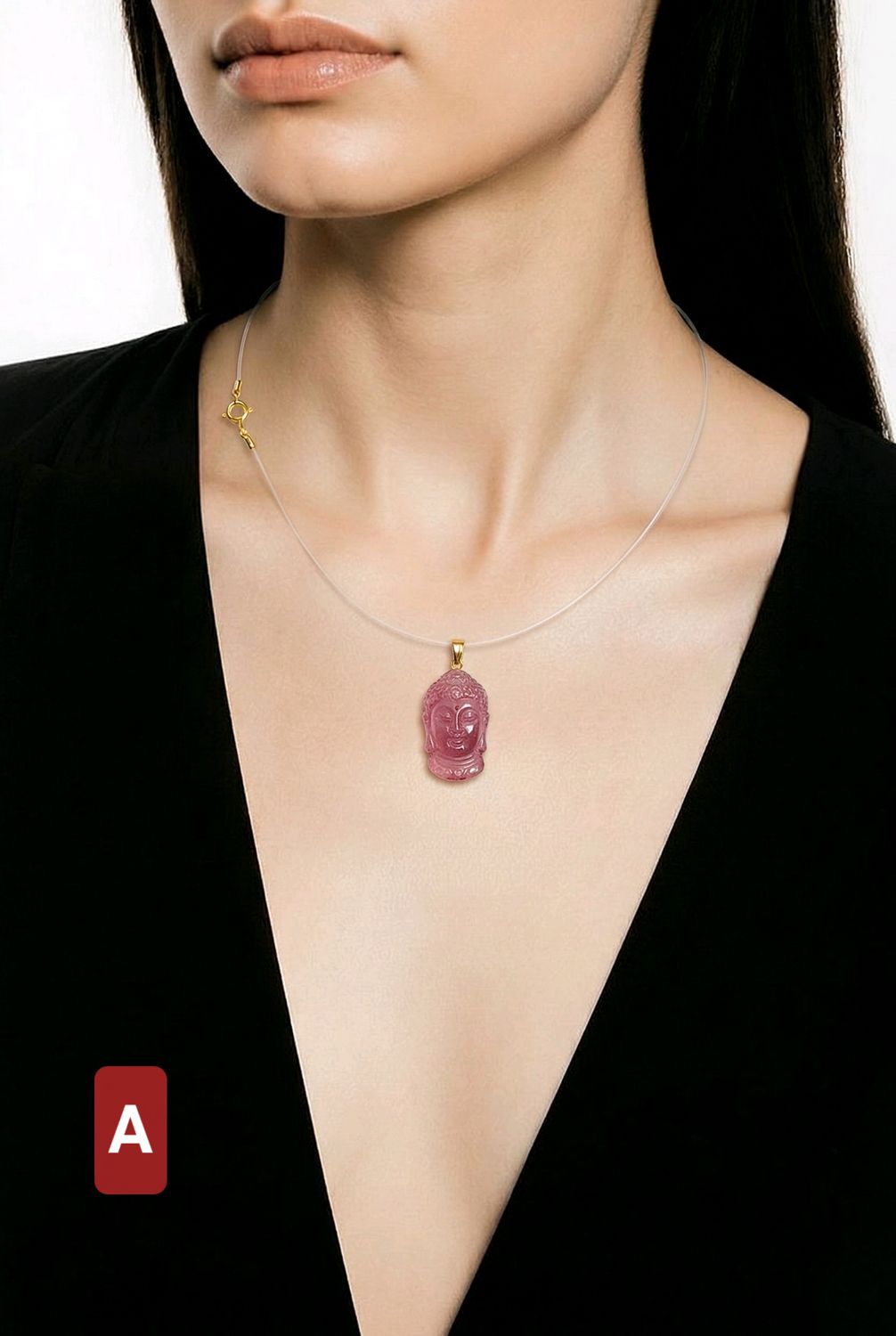 Natural Tourmaline Buddha Floating Necklace - 18k