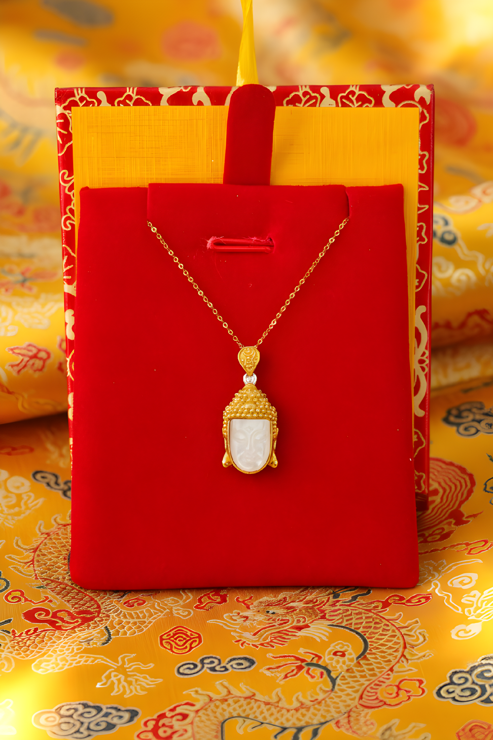 Natural Mother of Pearl Buddha Necklace - 18K