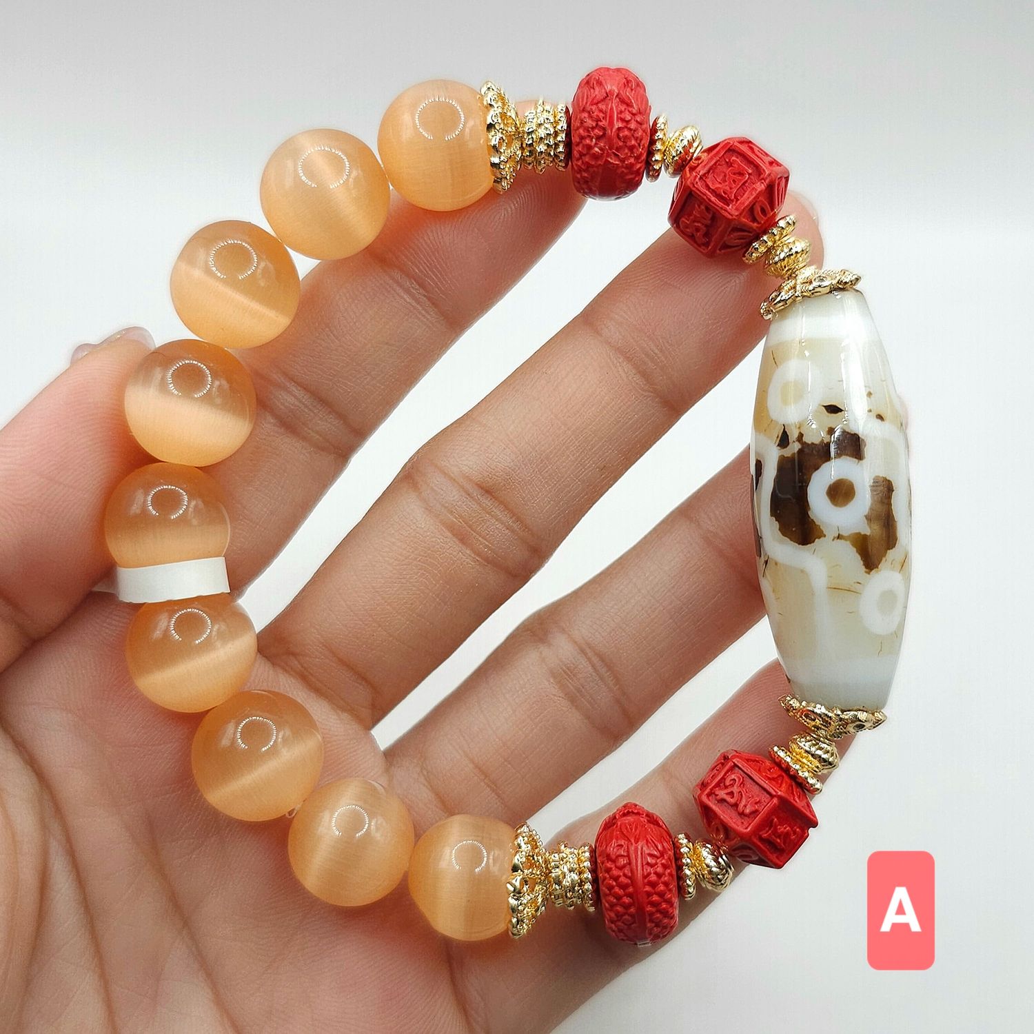 Natural Selenite x DZI Agate x Cinnabar