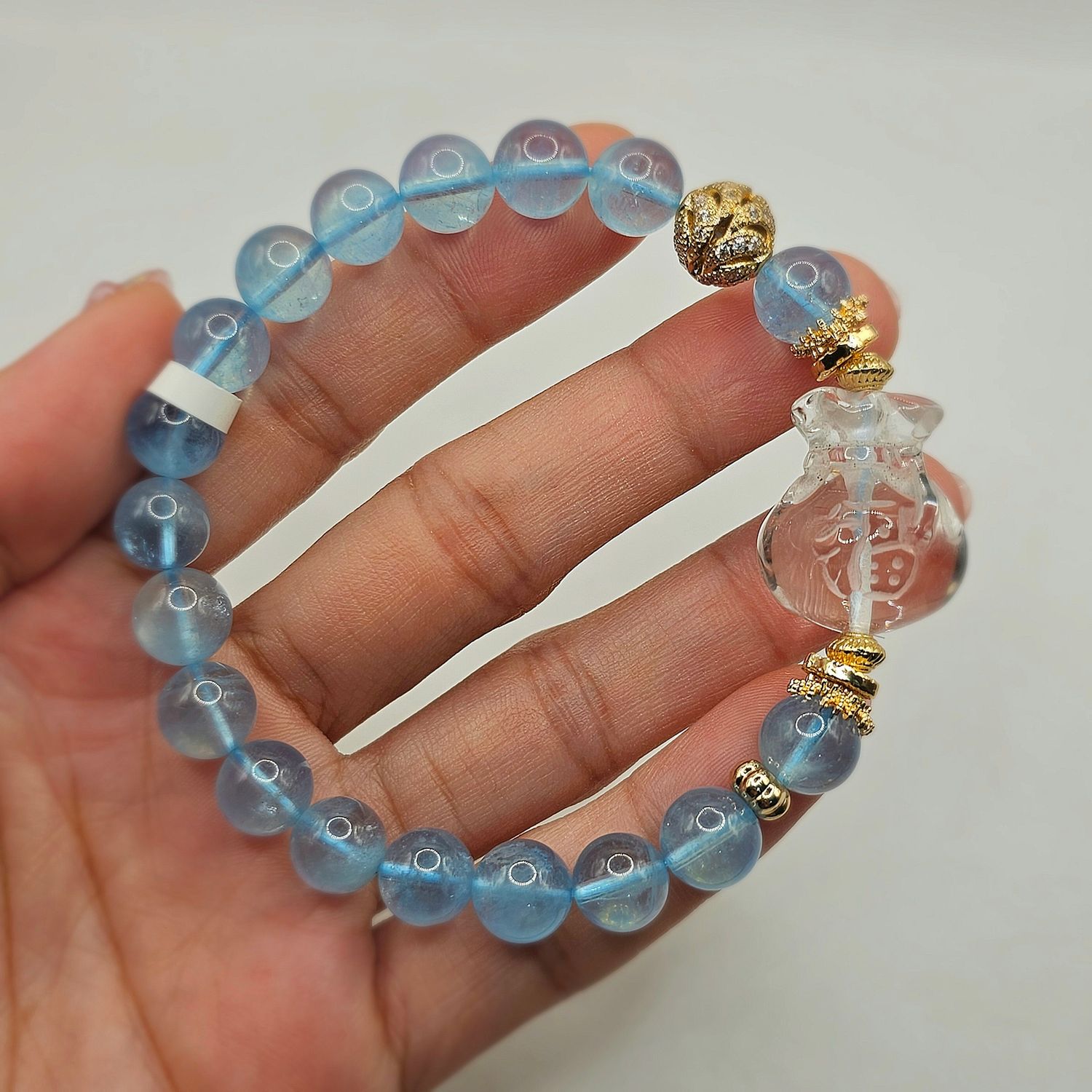 Natural Aquamarine x Money Bag Clear Quartz