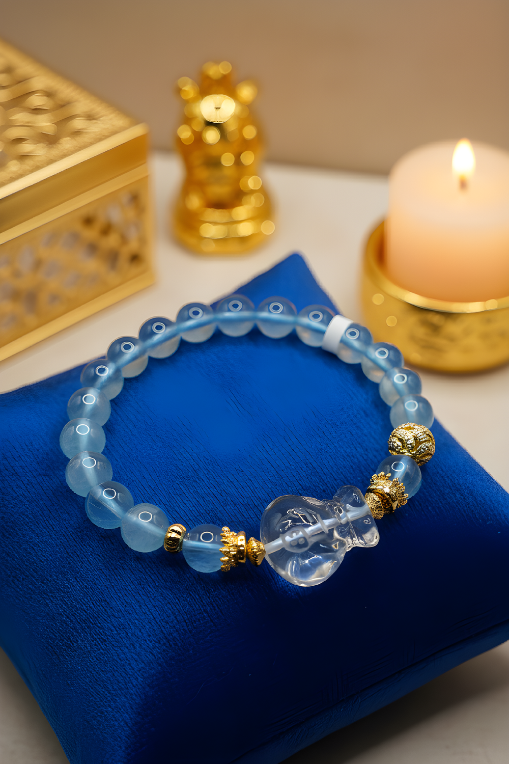 Natural Aquamarine x Money Bag Clear Quartz