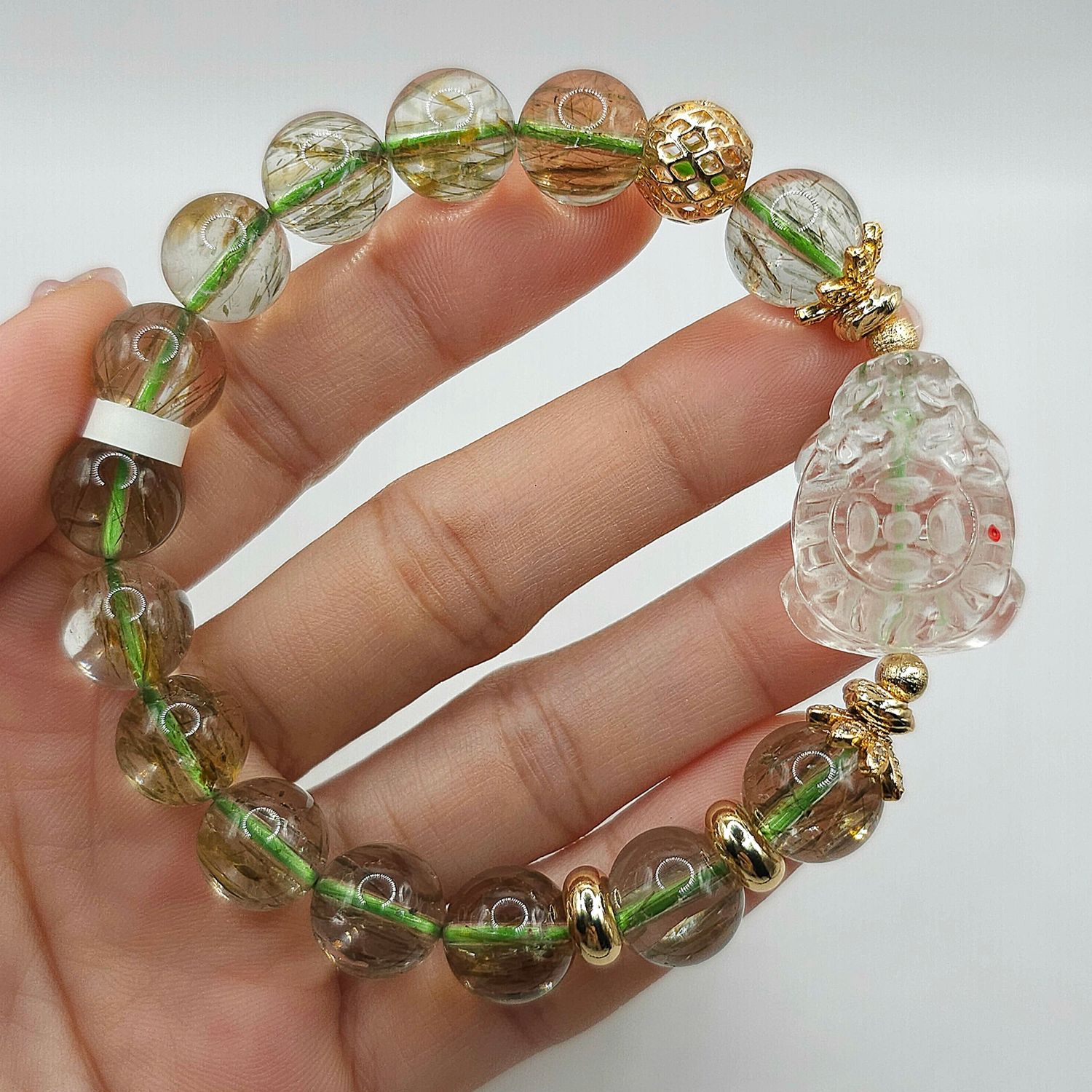 Natural Green Rutix Dragon Pixiu Clear Quartz