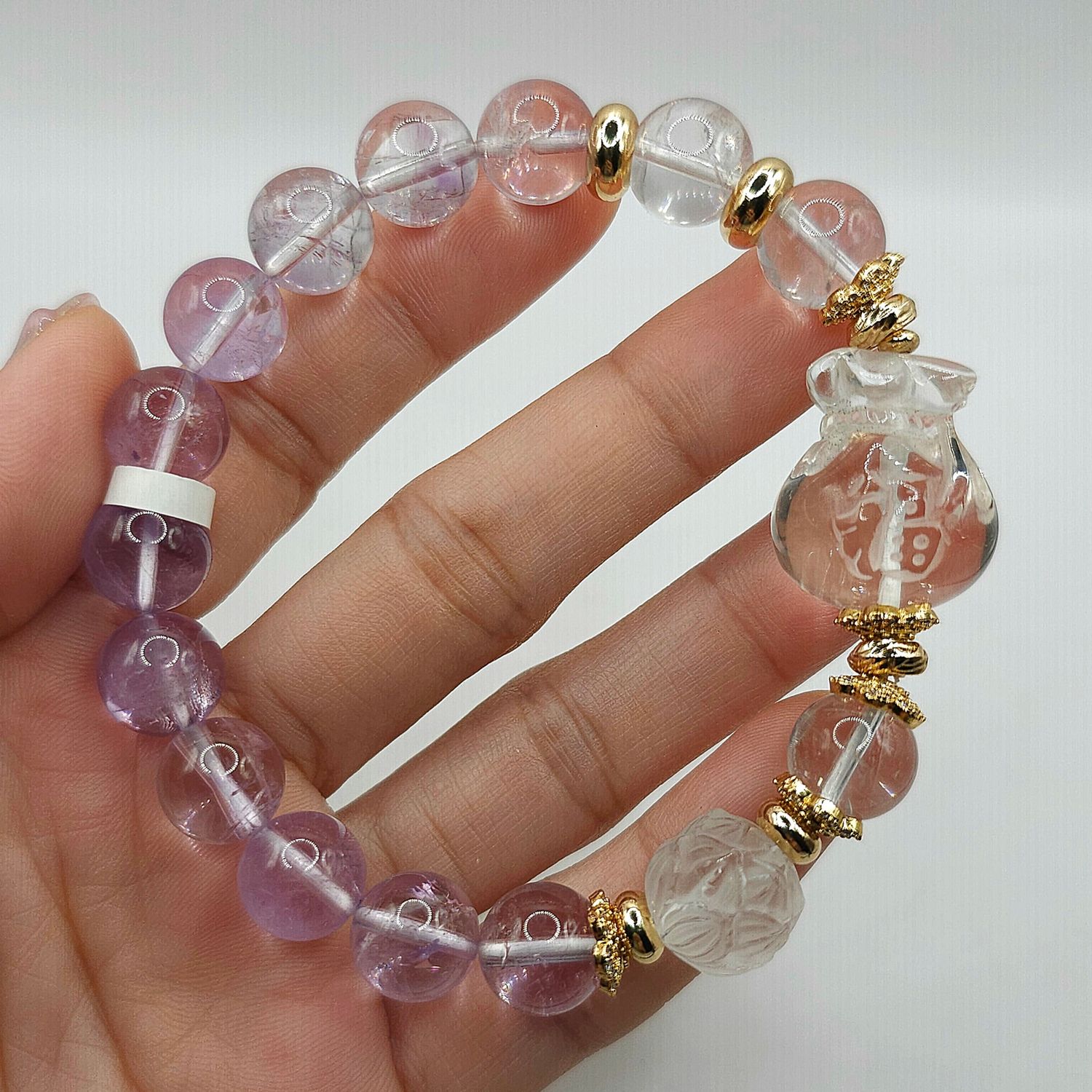 Natural Gradient Amethyst x Money Bag Clear Quartz