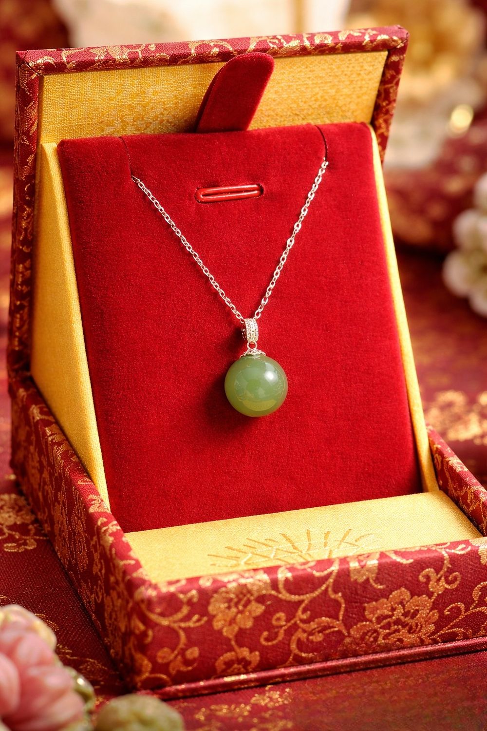 Natural Hetian Jade Necklace - 18K