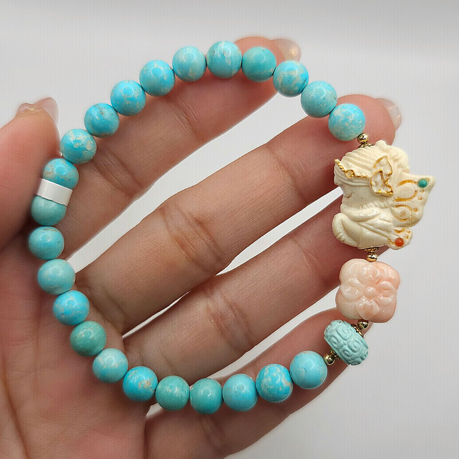 Natural Turquoise x Fairy Ivory Mammoth x Coral Flower