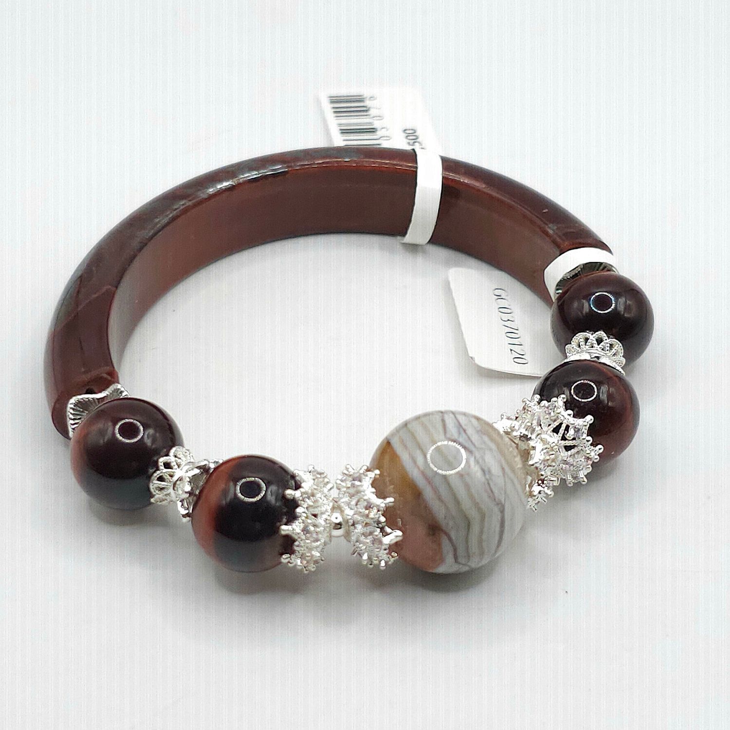 Natural Red Tiger Eye x Agate Half Bangle