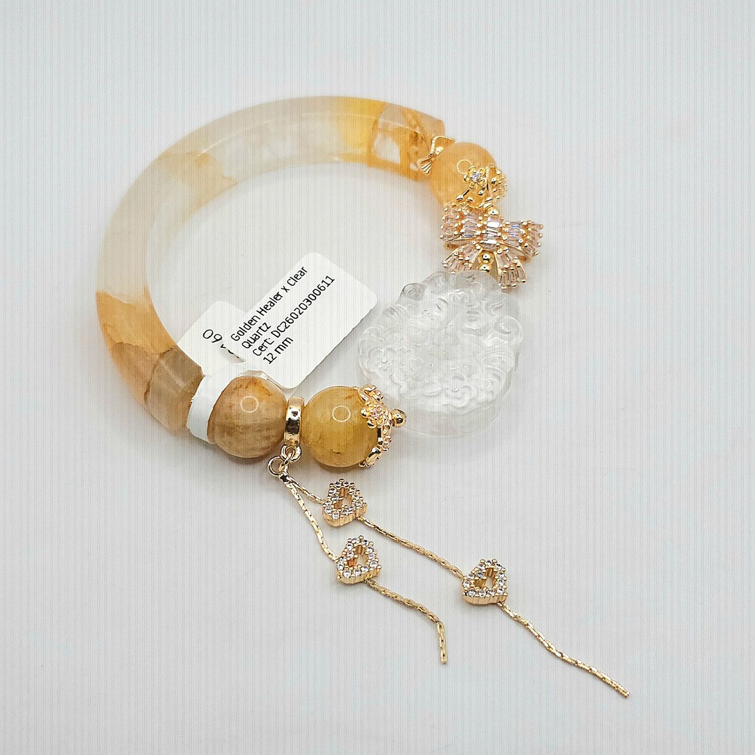 Natural Golden Healer x 9 Tail Fox Clear Quartz Half Bangle