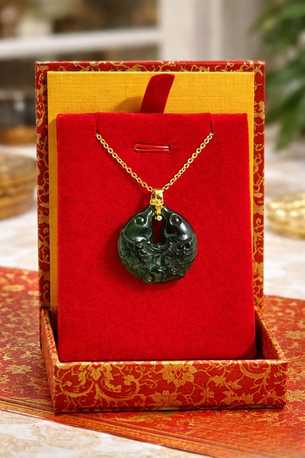 Natura Hetian Jade Double Fis Necklace
