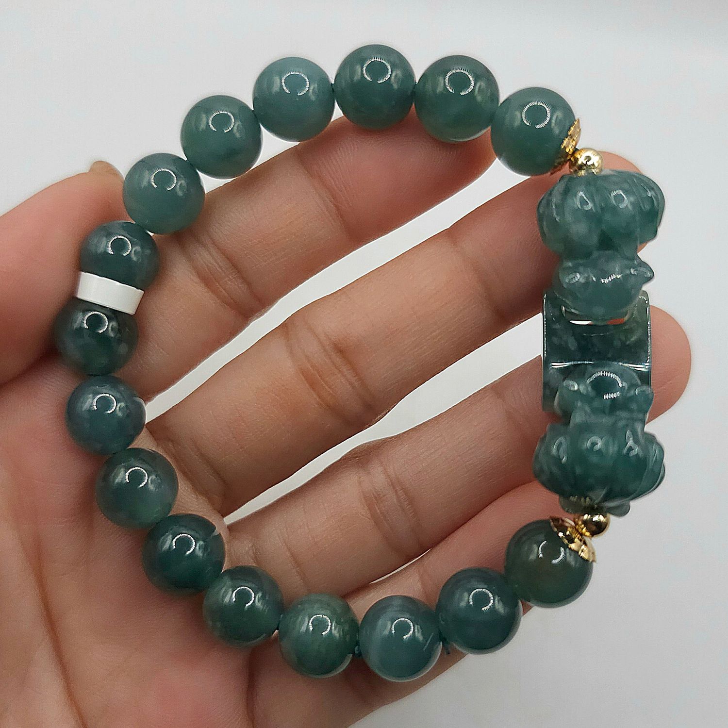 Natural Blue Water Jade with Double 9 Tail Fox
