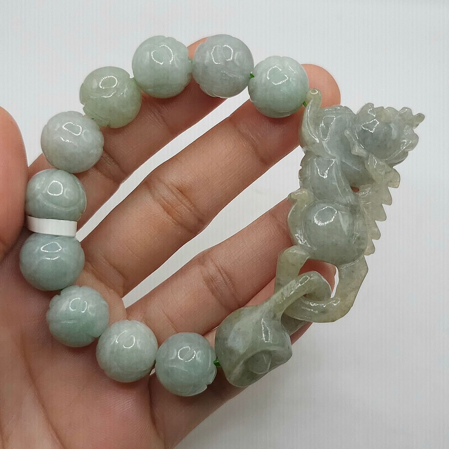 Natural Lotus Burma Ice Jade with Dragon Pixiu