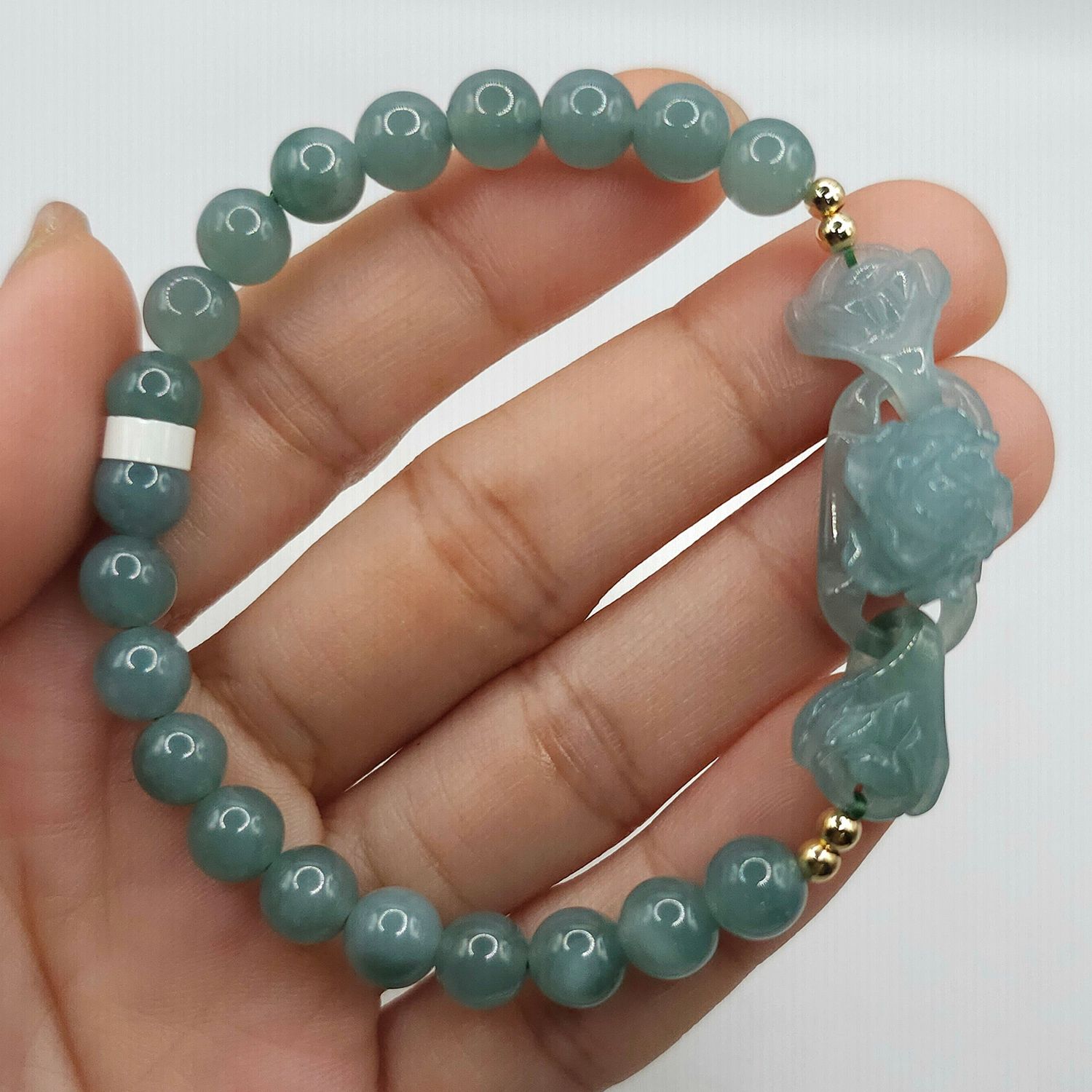 Natural Blue Water Jade with Rose