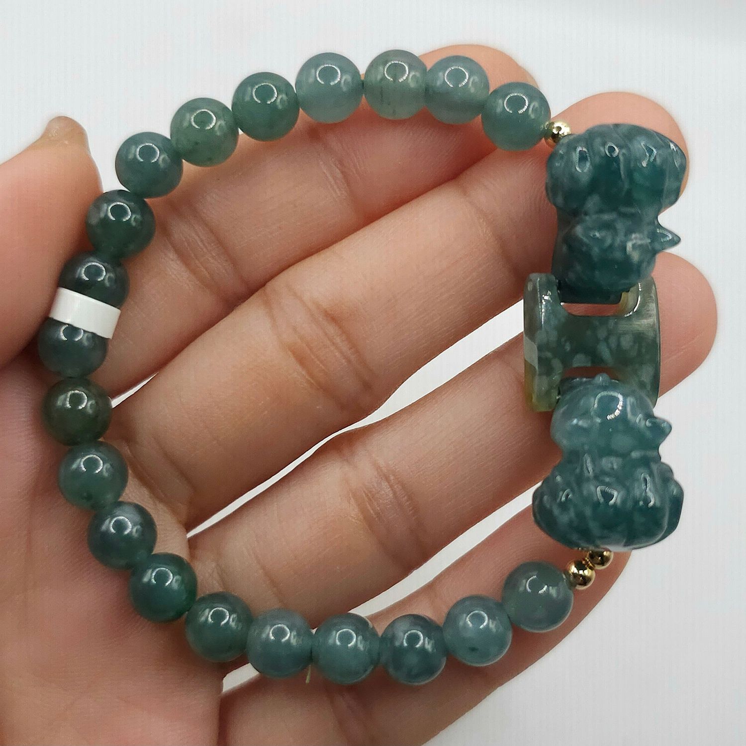 Natural Blue Water Jade with Double 9 Tail Fox